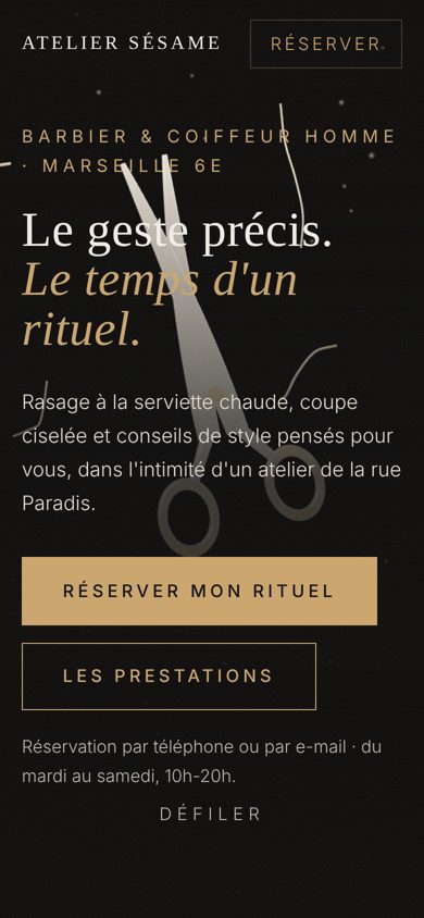 Site 3D d'un barbier, style Luxe sombre