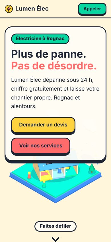 Site 3D d'un électricien, style Ludique isométrique